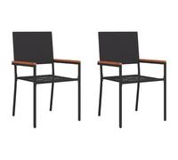 vidaXL Set di 2 sedie da giardino impilabili con cuscino esterno, in polyrattan nero, per terrazze e giardini, impilabili, comode sedute, mobili eleganti e moderni