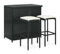 vidaXL Set da Bar 3 pz in Polyrattan Nero