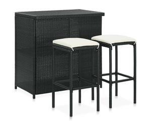 vidaXL Set da Bar 3 pz in Polyrattan Nero