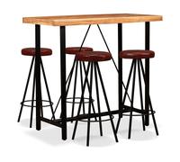 vidaXL Set da Bar 5 pz in Legno Massello di Acacia e Vera Pelle