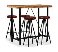 vidaXL Set da Bar 5 pz in Legno Massello di Recupero e Vera Pelle