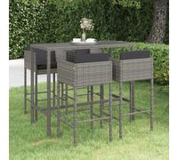 Set da Bar da Giardino 5 pz con Cuscini in Polyrattan Grigio