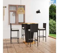 vidaXL Set da Bar da Giardino 5 pz con Cuscini in Polyrattan Nero