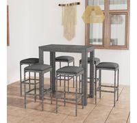 vidaXL Set da Bar da Giardino 7 pz con Cuscini in Polyrattan Grigio