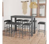 vidaXL Set da Bar da Giardino 9 pz con Cuscini in Polyrattan Grigio