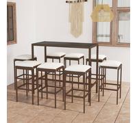 vidaXL Set da Bar da Giardino 9 pz con Cuscini in Polyrattan Marrone