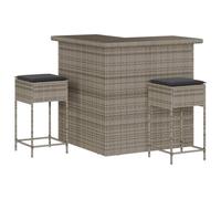 vidaXL Set Bar da Giardino 3pz con Cuscini Grigio in Polyrattan, set pub, set bar da esterno, set da balcone, set bar da patio, set tavolo pub