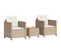 vidaXL Set da Bistrò 3 pz con Cuscini Beige Polyrattan e Legno Acacia