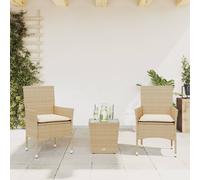 vidaXL Set da Bistrò 3 pz con Cuscini Beige Polyrattan e Vetro, Set bistrò da Giardino, Set mobili da Balcone, Set mobili da Esterno, Set da bistrot