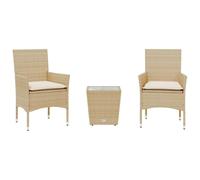 vidaXL Set da Bistrò 3 pz con Cuscini Beige Polyrattan e Vetro, Set bistrò da Giardino, Set mobili da Balcone, Set mobili da Esterno, Set da bistrot