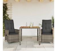 Set da Bistrò 3 pz con Cuscini Grigio in Polyrattan