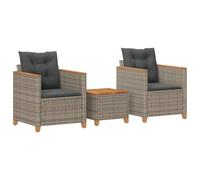 vidaXL Set da Bistrò 3 pz con Cuscini Grigio Polyrattan e Legno Acacia