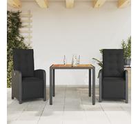 vidaXL Set da Bistrò 3 pz con Cuscini Nero in Polyrattan