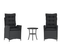 vidaXL Set da Bistrò 3 pz con Cuscini Nero in Polyrattan