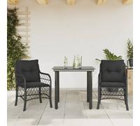 vidaXL Set da Bistrò 3 pz con Cuscini Nero in Polyrattan