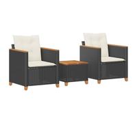 vidaXL Set da Bistrò 3 pz con Cuscini Nero Polyrattan e Legno Acacia