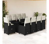 vidaXL Set da Bistrò da Giardino 11 pz con Cuscini Nero in Polyrattan