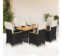 vidaXL Set da Bistrò da Giardino 7 pz con Cuscini Nero in Polyrattan