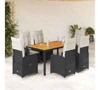 vidaXL Set da Bistrò da Giardino 7 pz con Cuscini Nero in Polyrattan