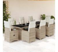 vidaXL Set da Bistrò da Giardino 9 pz con Cuscini Beige in Polyrattan