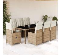 vidaXL Set da Bistrò da Giardino 9 pz con Cuscini Beige in Polyrattan