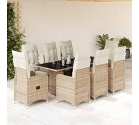 vidaXL Set da Bistrò da Giardino 9 pz con Cuscini Beige in Polyrattan