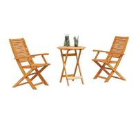 vidaXL Set da Bistro Pieghevole a 3 Pezzi | Tavolo Rotondo in Legno massello di Acacia con Finitura ad Olio e 2 sedie. Perfetti per pranzare all'aperto, Ideali per Giardini, patii e balconi, o da us