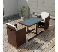 vidaXL Set da Bistrot 3 pz con Cuscini in Polyrattan Marrone