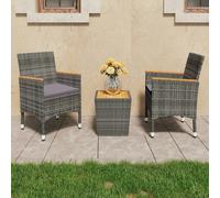 vidaXL Set da Bistrot 3 pz in Polyrattan e Legno Acacia Grigio