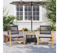 vidaXL Set da Bistrot 3 pz Nero in Polyrattan e Legno Massello Acacia