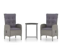 VIDAXL - Set da Bistrot da Giardino 3 pz in Polyrattan e Vetro Grigio