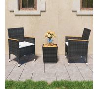 vidaXL Set da Bistrot per Giardino 3 pz in Polyrattan e Acacia Nero