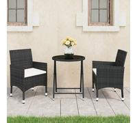 vidaXL Set da Bistrot per Giardino 3 pz in Polyrattan e Vetro Nero