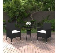 vidaXL Set da Bistrot per Giardino 3 pz in Polyrattan e Vetro Nero