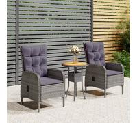 Set da Bistrot per Giardino 3 pz in Polyrattan Grigio