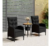 vidaXL Set da Bistrot per Giardino 3 pz in Polyrattan Nero