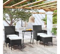 vidaXL Set da Bistrot per Giardino 5pz Polyrattan Vetro Temperato Nero