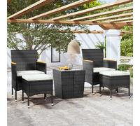 vidaXL Set da Bistrot per Giardino 5pz Polyrattan Vetro Temperato Nero