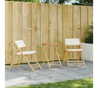 vidaXL Set da Bistrot Pieghevole 3 pz Cuscini Bianco Crema in Bambù