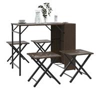 vidaXL Set da Campeggio da Giardino Pieghevole 5 pz Marrone Polyrattan
