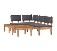 vidaXL Set da Esterno Rustico in Stile Fattoria, Marrone e Grigio Scuro, Fatto in Legno massello di Acacia. Le Dimensioni Sono Medie e Include 1 panchina, 2 sedie e Un Tavolo. È Traspirante, durevol