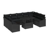 vidaXL Set divani da Giardino 10 Pezzi con Cuscini in polyrattan Nero, Seduta sezionale Outdoor, Tavolo in Vetro, mobili Patio, loveseat Giardino