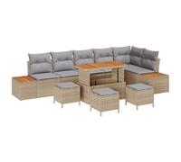 vidaXL Set da Giardino 10 Pezzi in Rattan Sintetico e Legno di Acacia, con Cuscini Beige. È modulare e Moderno, Ideale per i balconi, patii e Giardini. Perfetto per Mangiare all'aperto sul terrazzo.
