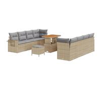 vidaXL Set da Giardino 11 Pezzi con Cuscini Beige in Poly Rattan e Acacia. Mobili da Esterno Sezionali Moduli Lounge per Terrazza e Patio