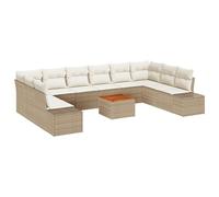vidaXL Set da Giardino 11 Pezzi con Cuscini Beige in Rattan Sintetico e Acacia - Mobili da Esterno con Seduta Modulare e Piedi Regolabili, Resistente alle Intemperie per Il Tuo Spazio All'Aperto.