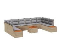 vidaXL Set da Giardino 11 Pezzi con Cuscini Beige Polyrattan Acacia Grande Moderno Divano Sezionale Outdoor Tavolo Comodo per 5 Persone Modulabile Mobili Resistenti all'Acqua Love Seat Grigio Chiaro