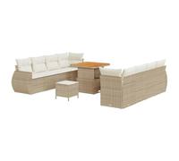 vidaXL Set da Giardino 11 Pezzi con Cuscini Crema in Rattan Beige e Tavolo in Acacia Resistente ai Raggi UV. Design Modulare per Relax e Intrattenimento in Terrazza.