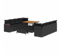 vidaXL Set da Giardino 11 Pezzi con Cuscini in Rattan polirattan Nero e Legno d'acacia. Perfetto per Stare all'aperto, ha Piedi Regolabili e Un Design modulare, Ideale per arredare Il Patio o la terr
