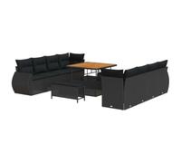 vidaXL Set da Giardino 11 Pezzi con Cuscini, Tavolo in Polyrattan e Legno Resistente alle Intemperie, Piedi Regolabili, Design Modulare per Lounge all'Aperto.