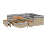 vidaXL Set da Giardino 12 Pezzi con Cuscini Beige Polyrattan Acacia, Set da Pranzo Giardino 3 Pezzi con Cuscini Beige Polyrattan Acacia